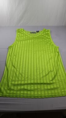 Ignition Mesh Tank Top Y2K 1990s Mens L Green Striped Sleeveless V-Neck Sheer